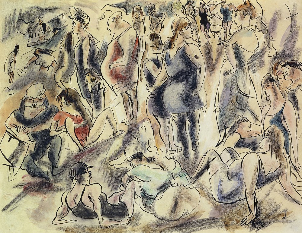 Playa Americana; Plage American, c.1917 de Jules Pascin