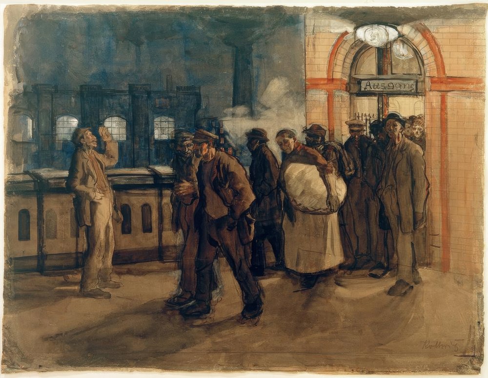 K.Kollwitz, Trabajadores regresando a casa en la estación Lehrter de Käthe Kollwitz
