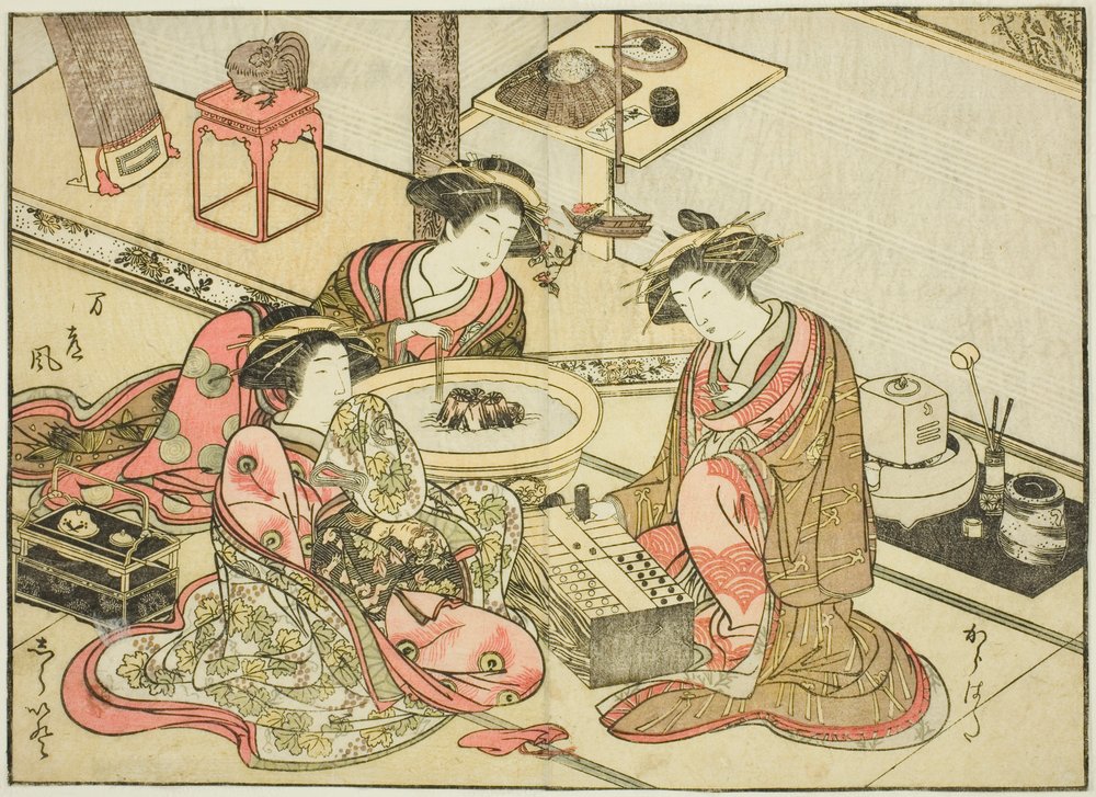 Cortesanas del Yamashiroya, del libro "Espejo de mujeres hermosas de los barrios de placer (Seiro bijin awase sugata kagami)," vol. 2 de Katsukawa Shunsho
