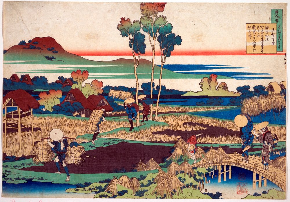 Serie des Cent poemes de cent poetes : ""Tenchi Tenno"" Estampe de Katsushika Hokusai (1760-1849) (ecole ukiyo-e) vers 1830 State Hermitage Saint Petersbourg de Katsushika Hokusai