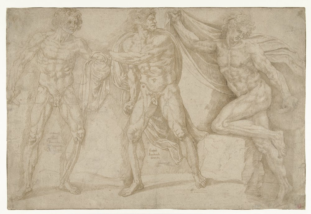 Tres hombres desnudos en diferentes posturas de Lambert Lombard