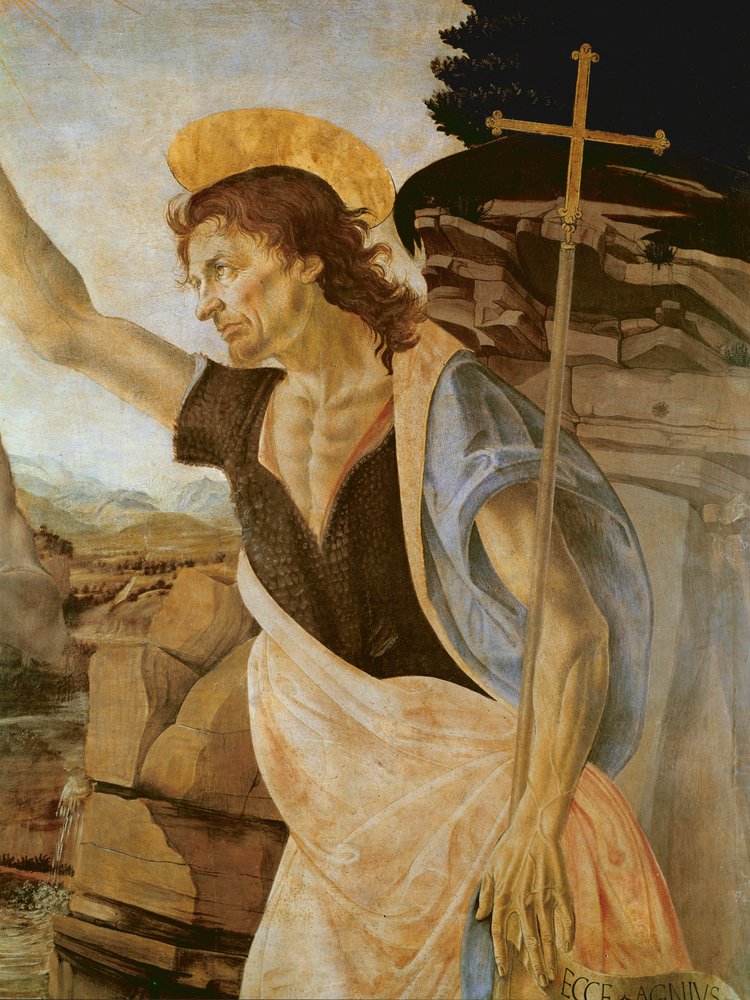 El bautismo de Cristo, detalle de san Juan Bautista, 1470-80 de Leonardo da Vinci