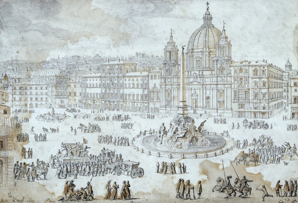 Plaza Navona en Roma, por Lievin Cruyl (1640-1720), Italia de Lievin Cruyl
