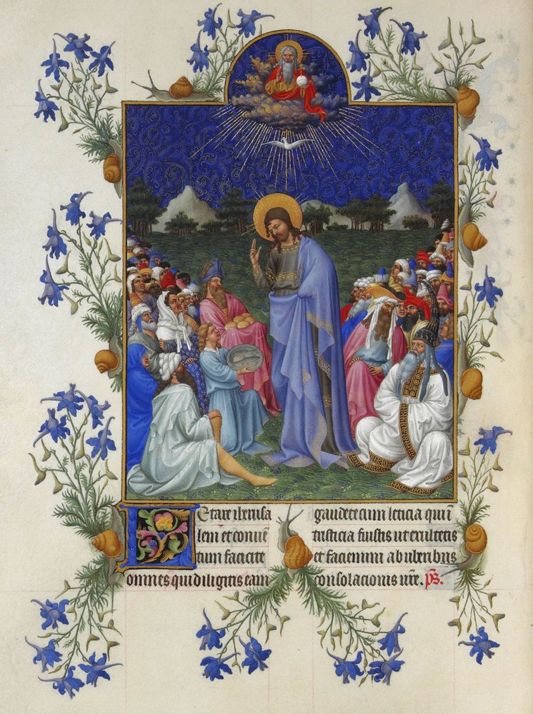 Las muy ricas horas del duque de Berry - La alimentación de la multitud de Limbourg Brothers