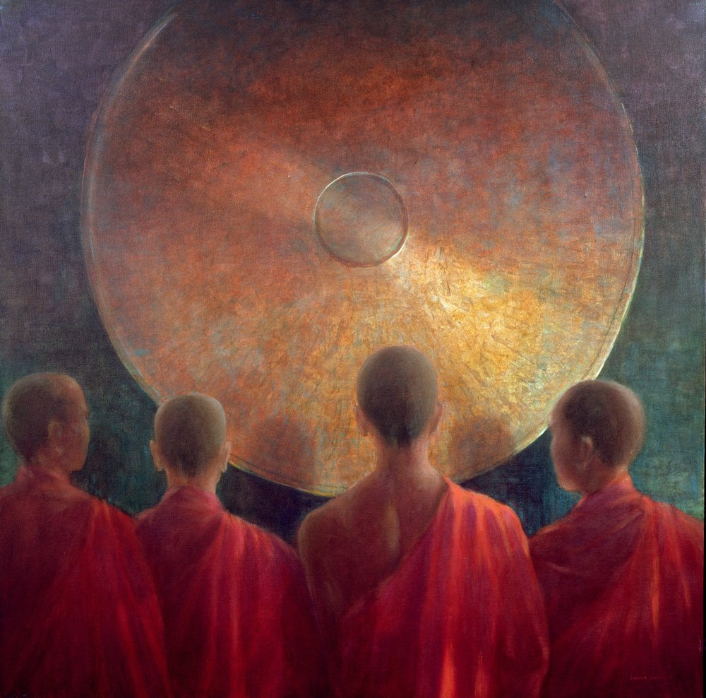 Jóvenes monjes con gong de Lincoln Seligman