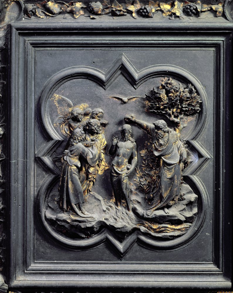 El Bautismo de Cristo, quinto panel de las Puertas Norte del Baptisterio de San Giovanni, 1403-24 de Lorenzo Ghiberti