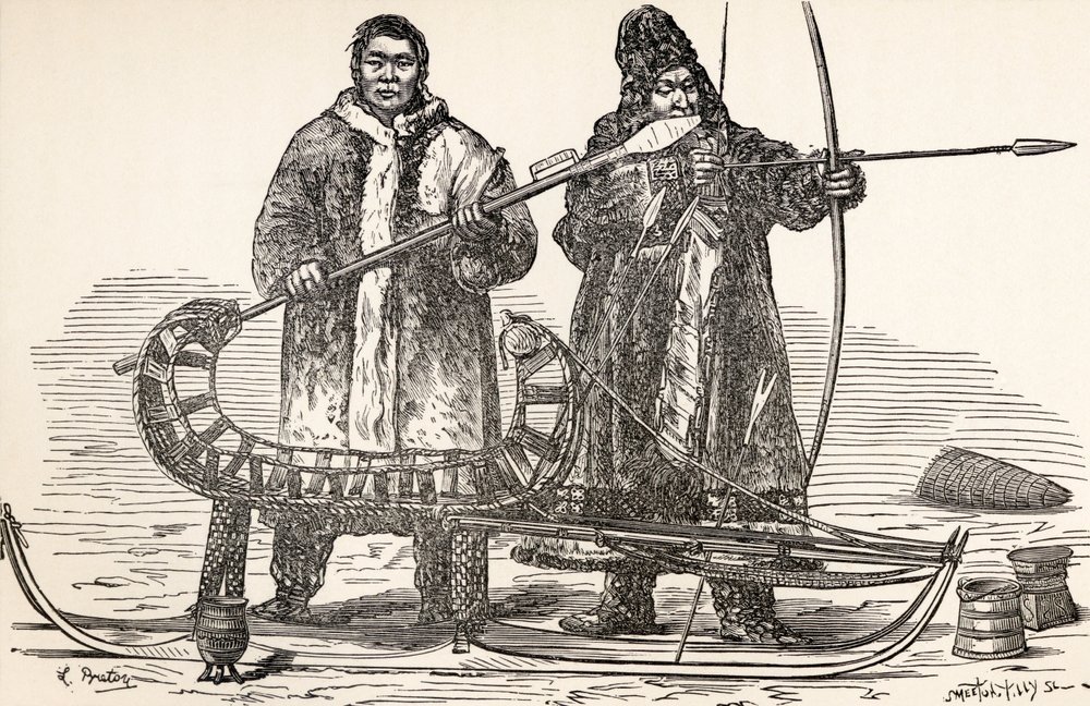 Buriatos nativos de la República de Buriatia, Rusia, de De París a Pekín sobre las nieves siberianas de Victor Meignan, grabado por Smeeton-Tilly de Louis Breton