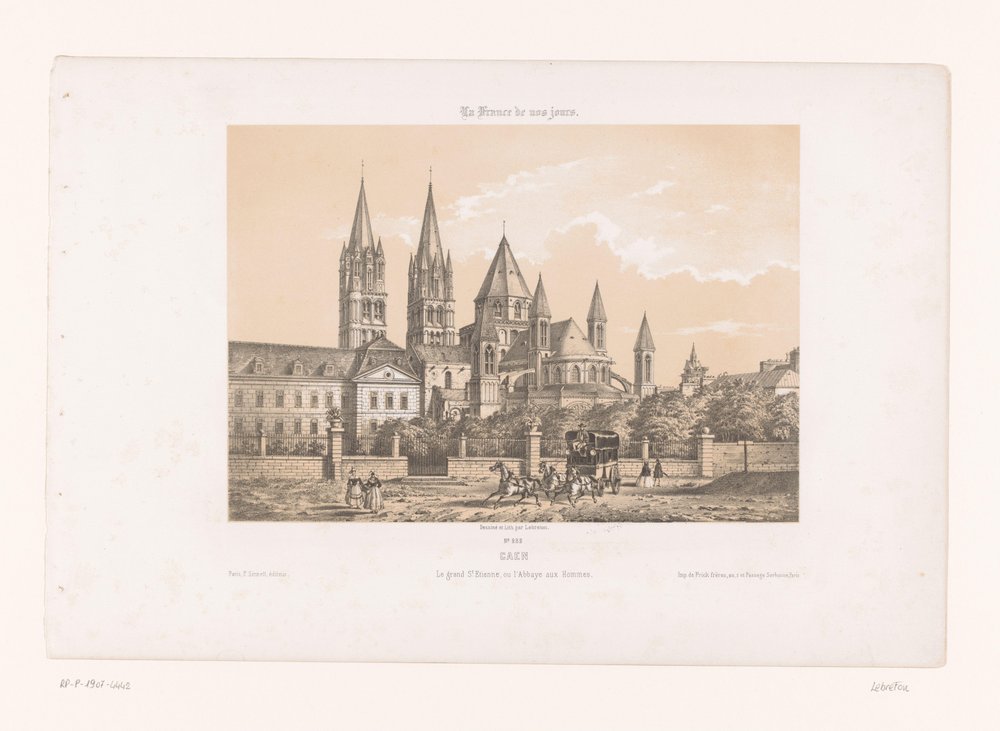 Vista de la Abadía de los Hombres con la Iglesia de Saint-Étienne en Caen
Caen. El gran San Esteban, o la Abadía de los Hombres (título en el objeto)
Hedendaags Frankrijk (título de la serie)
La France de nos jours (título de la serie en el objeto) de Louis Le Breton