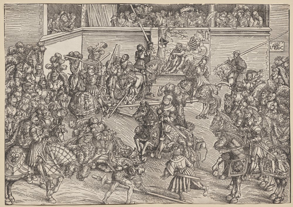 El torneo con Sansón y el león de Lucas Cranach