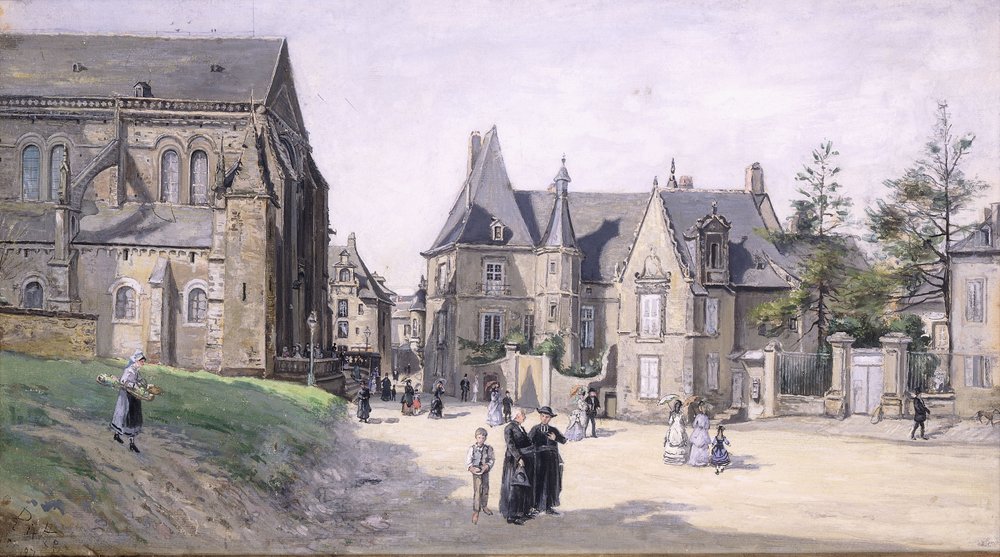 La pequeña plaza del pueblo, 1870 de Ludovic Piette