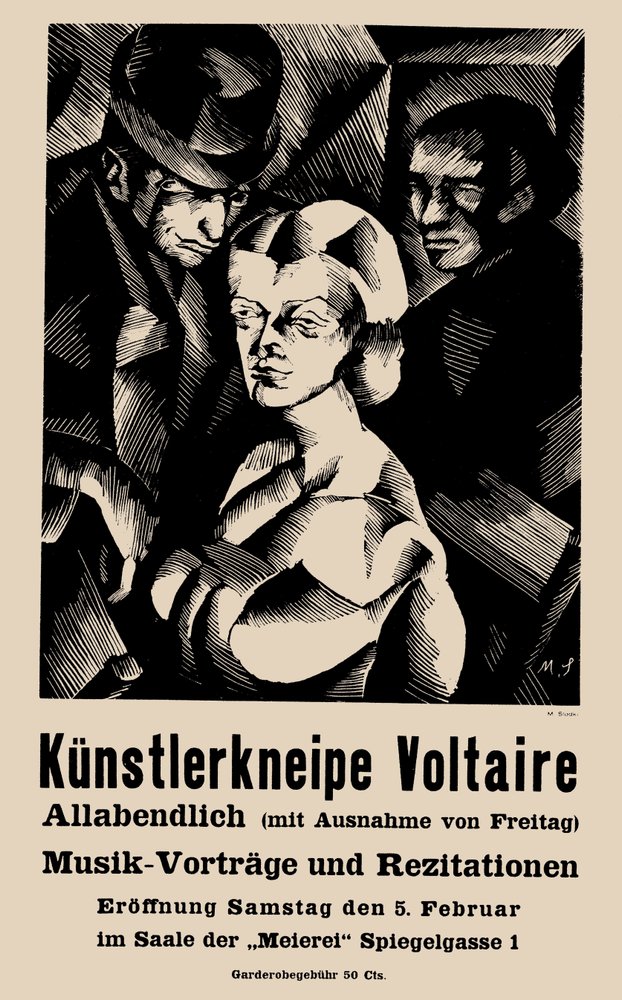 Cartel para la inauguración del Cabaret Voltaire el 1916-02-05 - Marcel Slodki (1892-1944). Litografía de Marcel Slodki