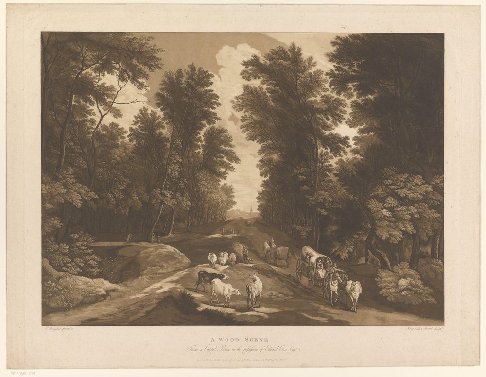 Paisaje arbolado con un camino y viajeros
Una escena de madera (título en el objeto) de Maria Catharina Prestel