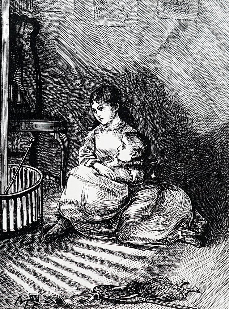 Niños sentados junto a la chimenea de Mary Ellen Edwards