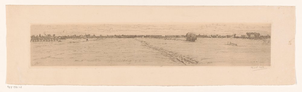 Paisaje de pradera con carro de heno de Maurits van der Valk (signed by artist)
