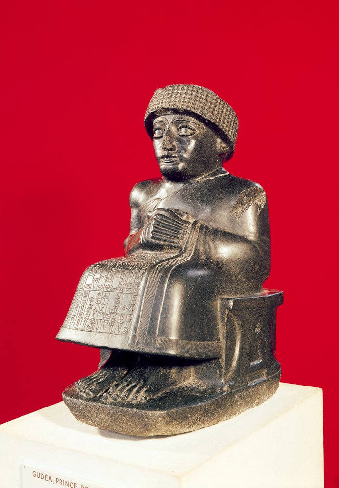 Gudea, príncipe de Lagash, estatua dedicada a Ningizzada, neosumeria, de Telloh, antigua Girsu, c. 2130 a. C. de Mesopotamian
