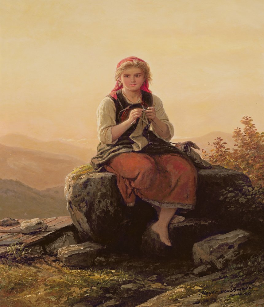 Niña joven tejiendo, siglo XIX de Johann Georg Meyer von Bremen