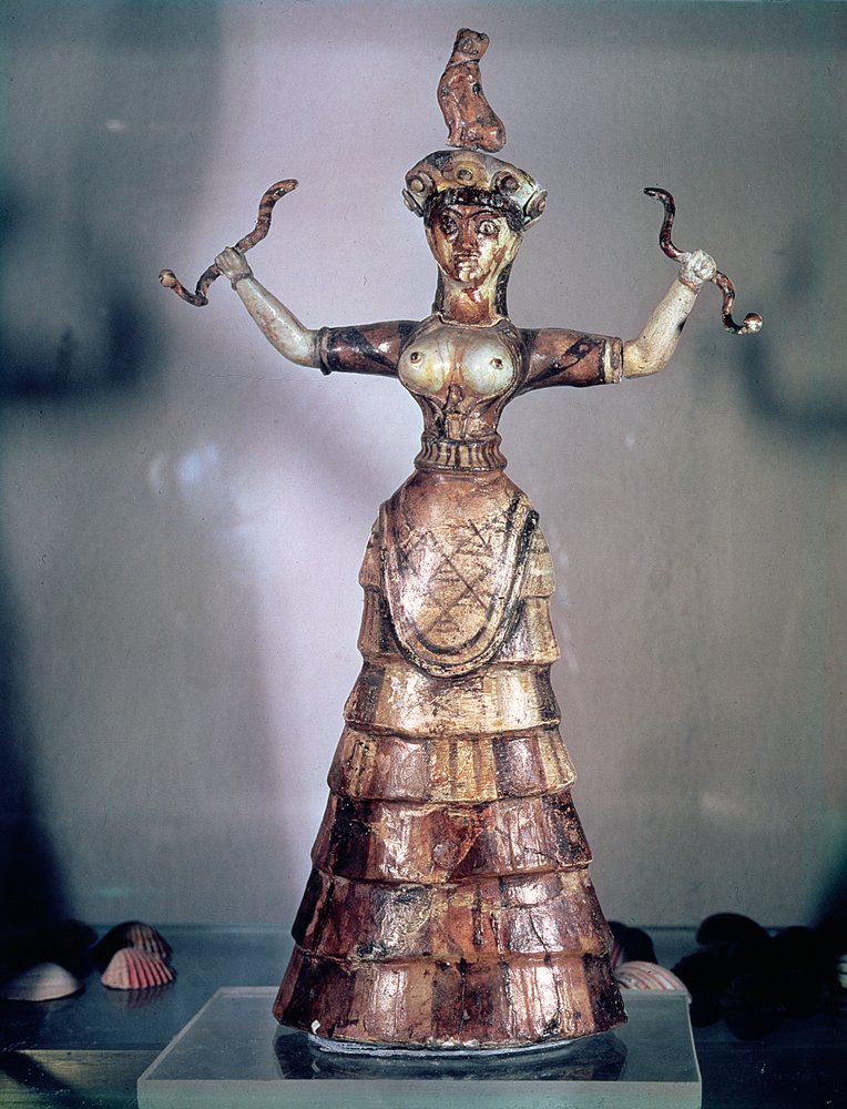 La diosa de las serpientes, del Palacio de Knossos, 1500 a.C.