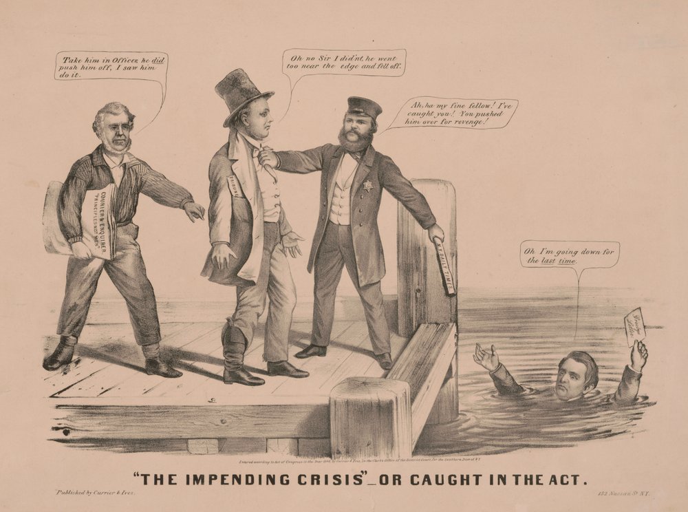 "La crisis inminente" O pillado in fraganti de N. and Ives J.M. (1824-95) Currier