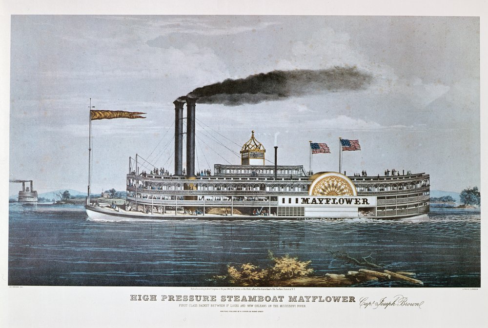 El barco de vapor «Mayflower», en el Misisipi de Nathaniel Currier