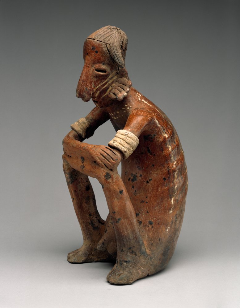 Hombre sentado demacrado, Proto-Clásico, 100 a.C.-300 d.C. de Nayarit