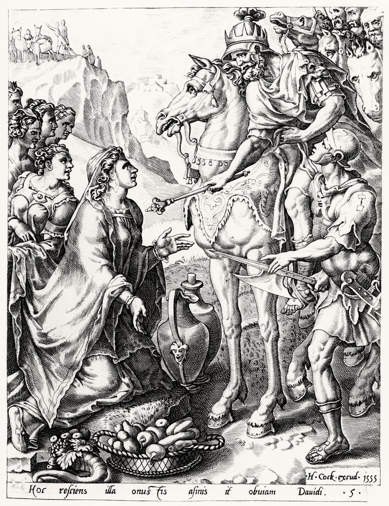 La Ofrenda de Abigail al Rey David, grabado por Hieronymus Cock (c.1510 ...