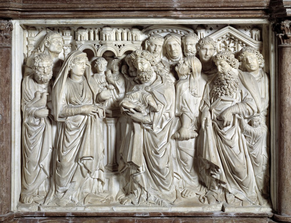 Presentación de Jesús en el Templo, de Nicola Pisano (1215/20-1278/84), 1260, Baptisterio de San Juan de Pisa, Italia de Nicola Pisano