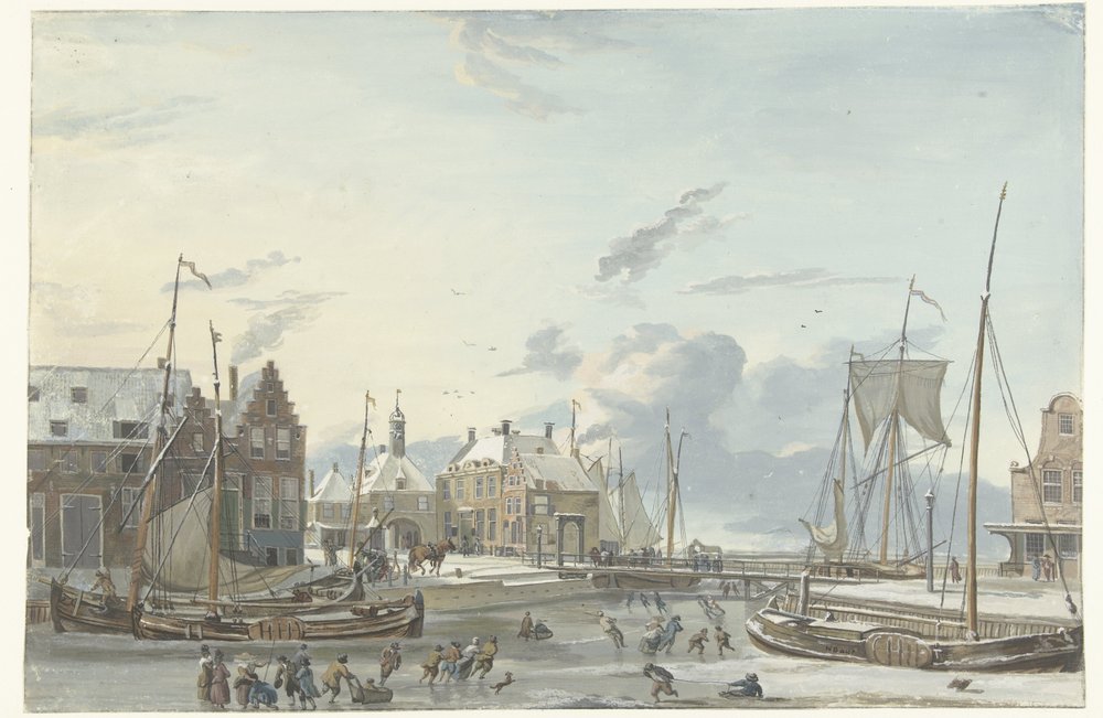 Vista invernal de Harlingen de Nicolaas Baur