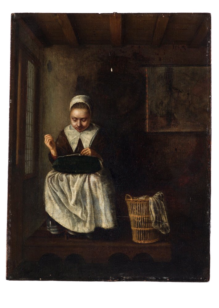 Una niña cosiendo de Nicolaes Maes