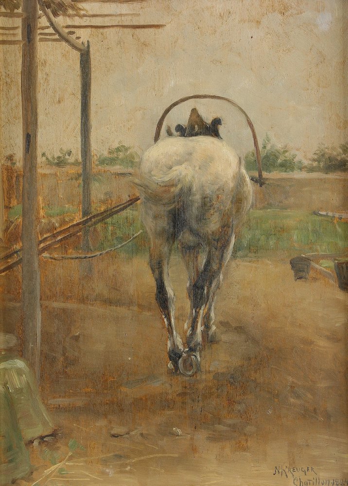 Trabajo - caballo tirando de una máquina de trilla
