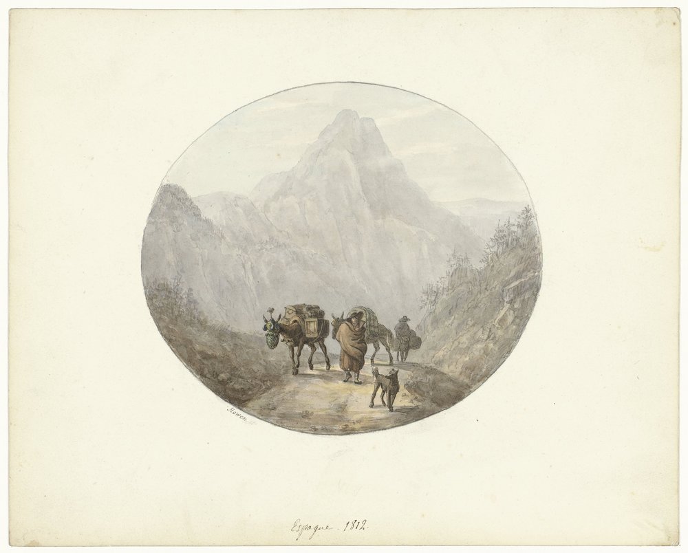 Paisaje de montaña en España, con burros de carga de Otto Baron Howen