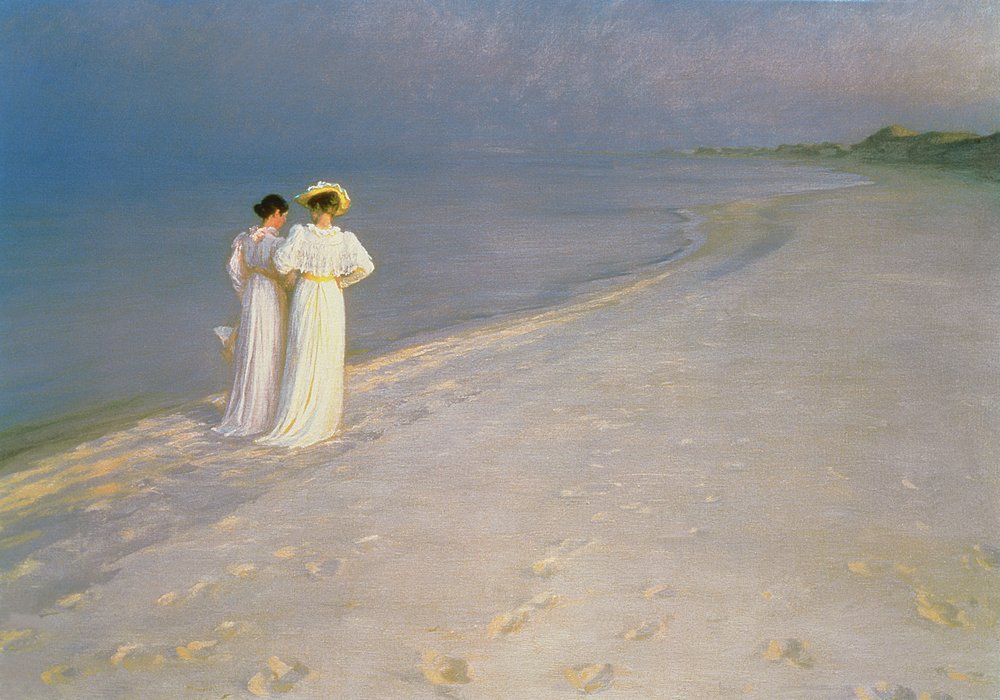 Tarde de verano en la playa sur de Skagen con Anna Ancher y Marie Krøyer de Peder Severin Krøyer