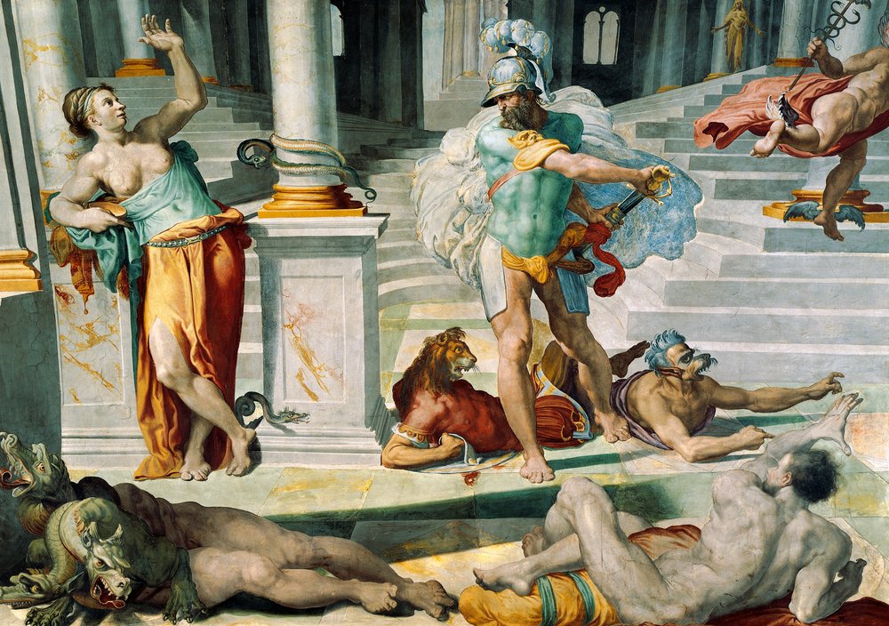 Ulises y la hechicera Circe, de Pellegrino Tibaldi, hacia 1550, fresco de Pellegrino Tibaldi