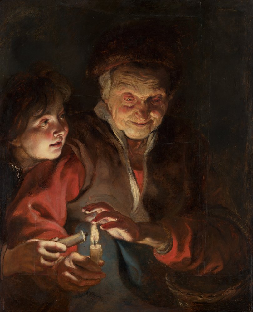 Anciana y niño con velas, hacia 1616-1617 de Peter Paul Rubens