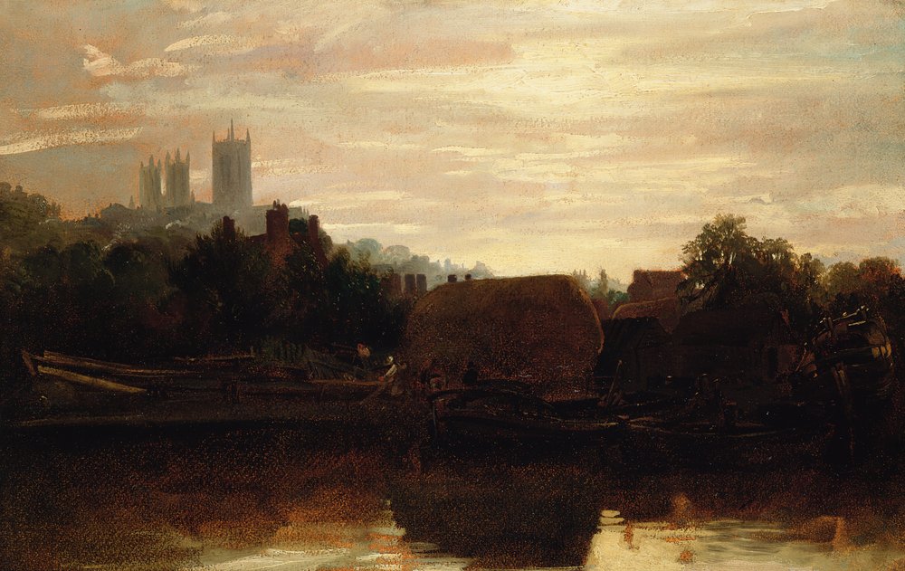 Vista de Lincoln desde Foss Dyke, amanecer de Peter de Wint