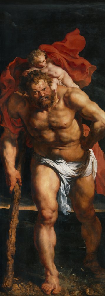 San Cristóbal y el Ermitaño, postigo exterior izquierdo del tríptico del Descendimiento de la Cruz de Peter Paul Rubens