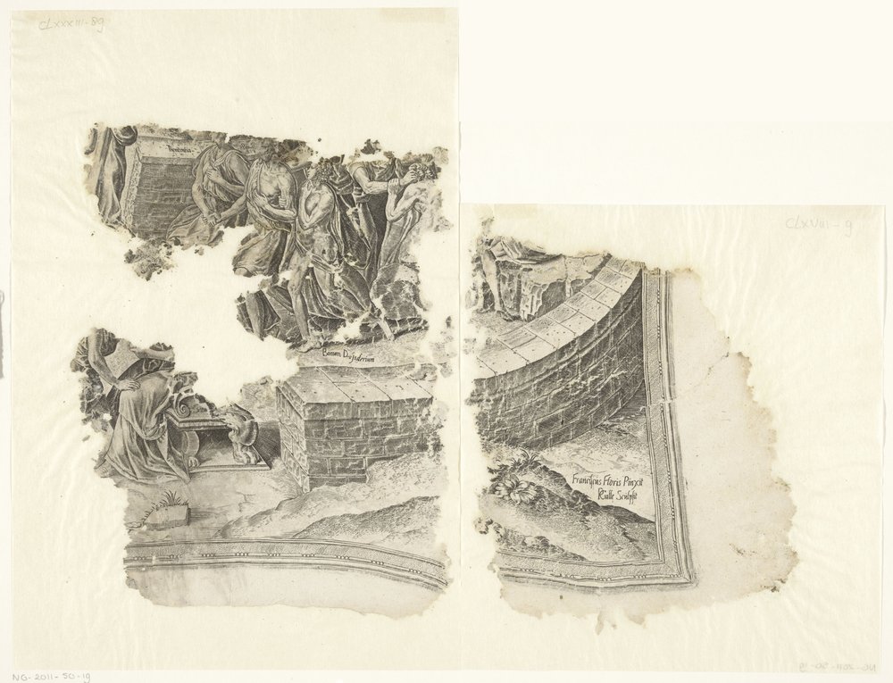 Esquina inferior derecha de una impresión de la escena de Cebes Tabula Cebetis Carta Vitae (título original) de Philips Galle