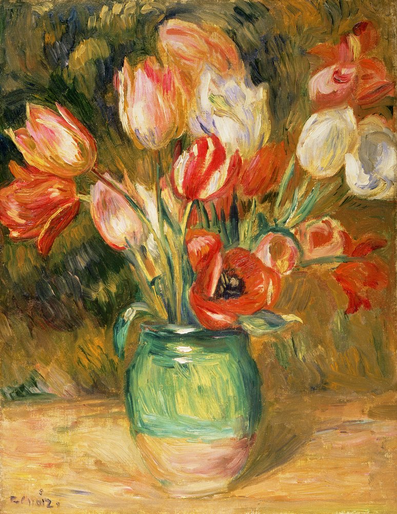 Tulipanes en un jarrón de Pierre-Auguste Renoir
