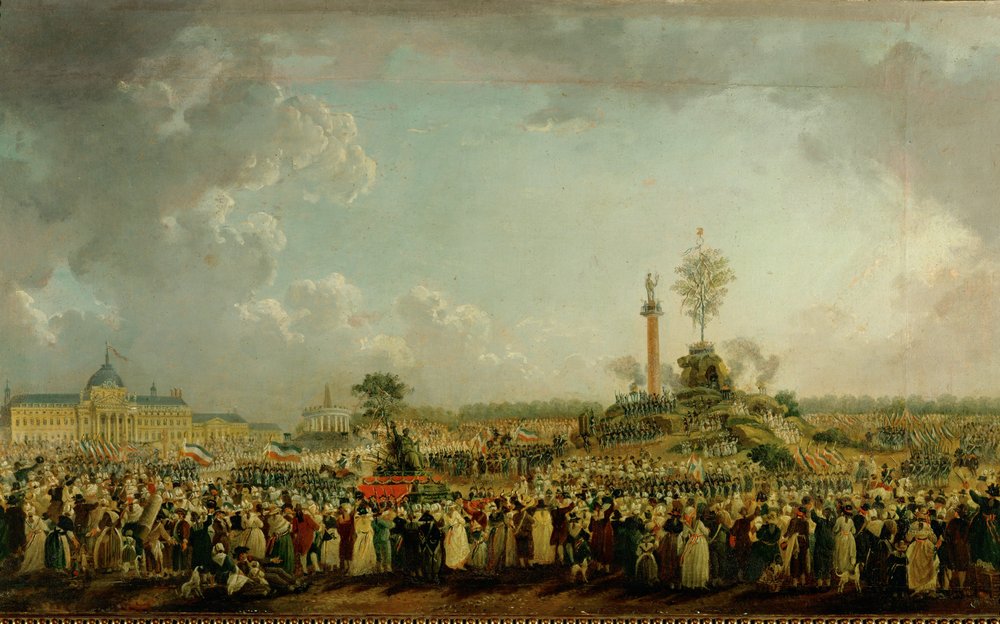Celebración de la Abeja Suprema en los Campos de Marte París el 20 de Prairial, año 11 ... (óleo sobre lienzo) de Pierre-Antoine (attr. to) Demachy