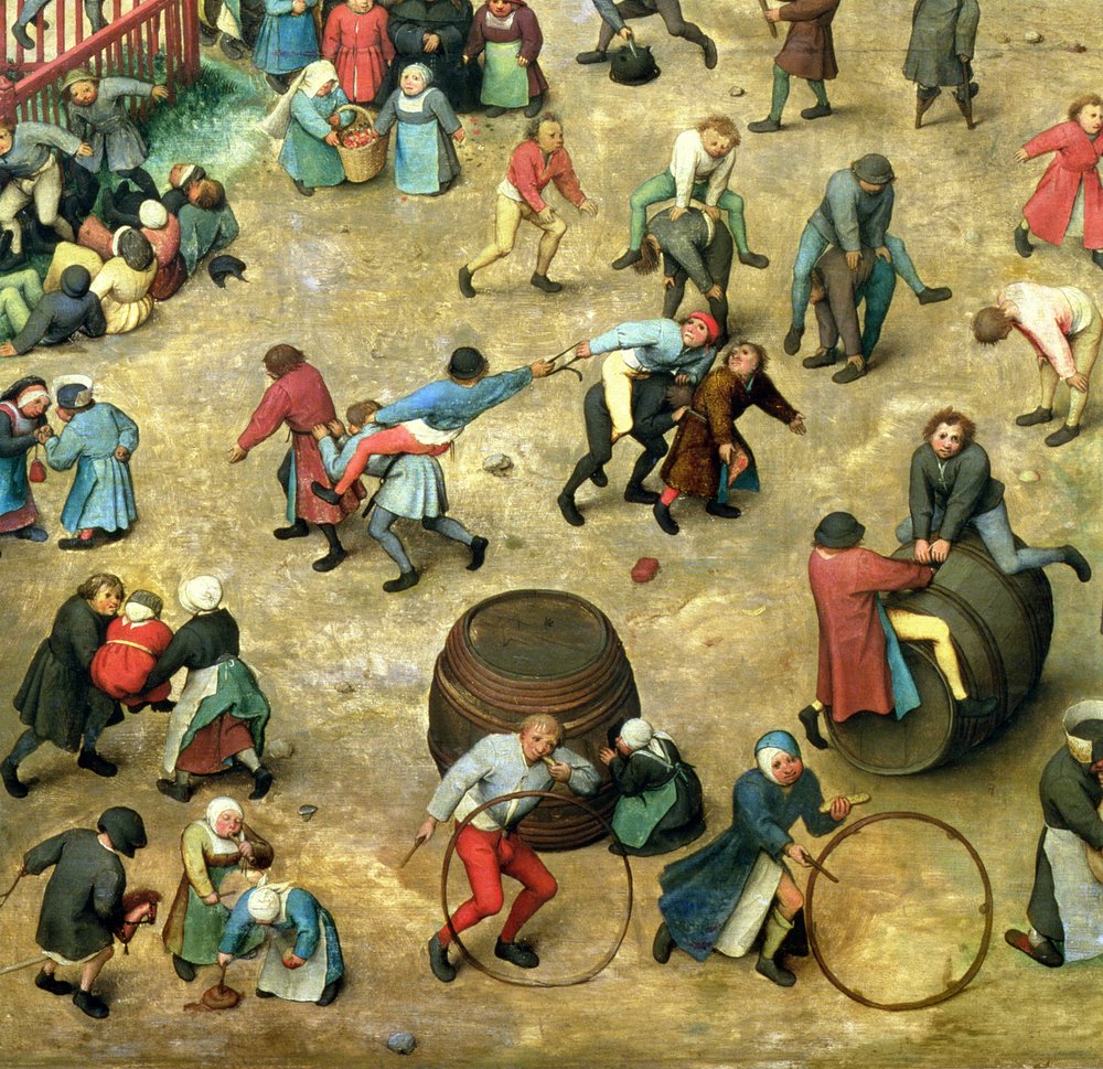 Juegos infantiles (Kinderspiele): detalle de la sección inferior que muestra varios juegos, 1560 (detalle) de Pieter Bruegel the Elder