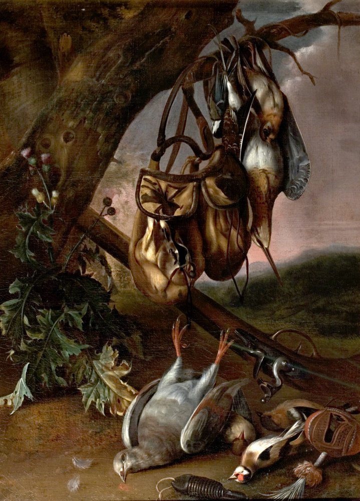 Bodegón con caza muerta (paloma y otras aves) de Pieter Withoos