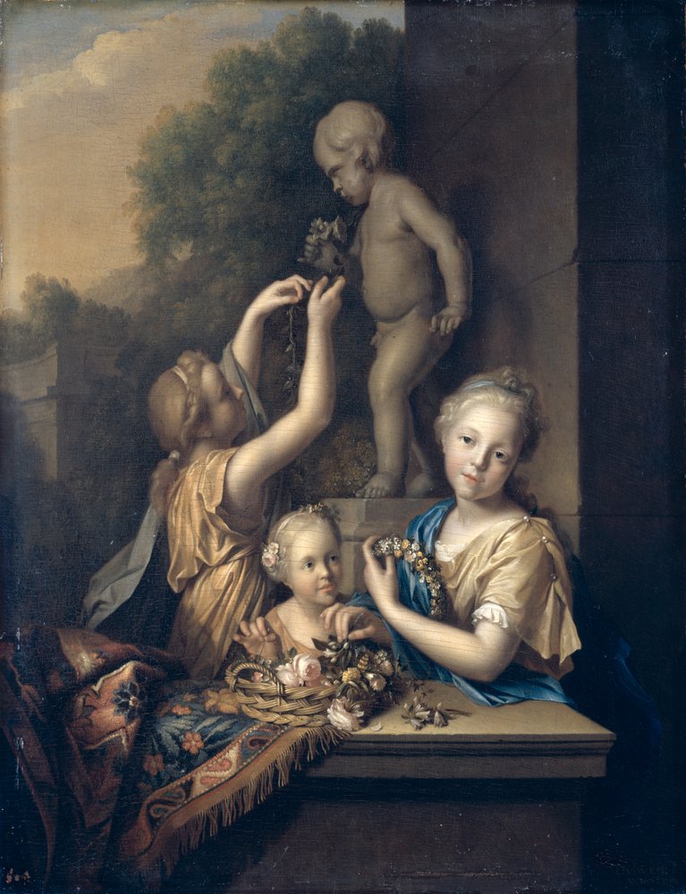 Tres chicas sacrifican flores a Amor, 1710 de Pieter van der Werff