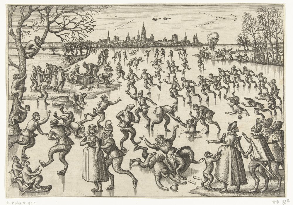 patinaje sobre hielo Juego de monos (título de la serie) de Pieter van der Borcht (I)