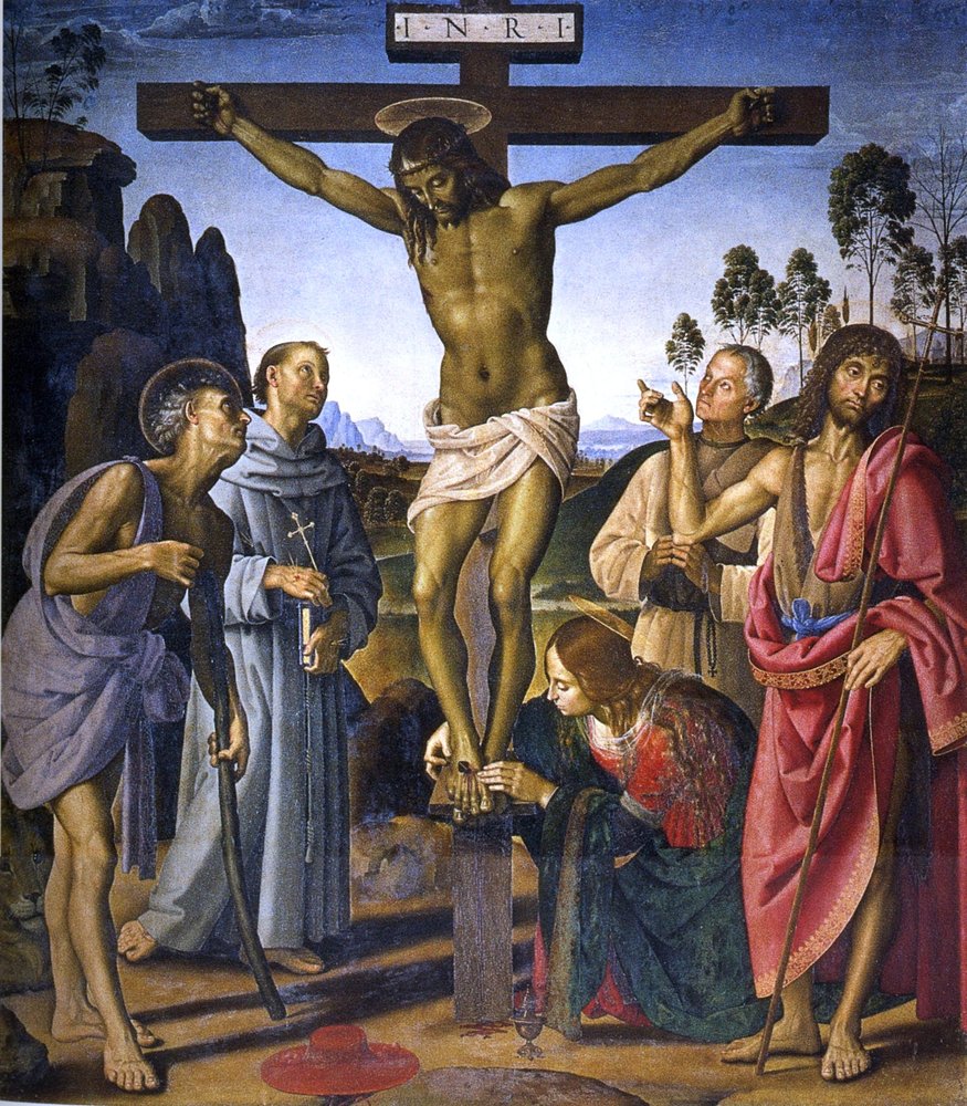 Crucifixión con los Santos Jerónimo de Pietro Perugino