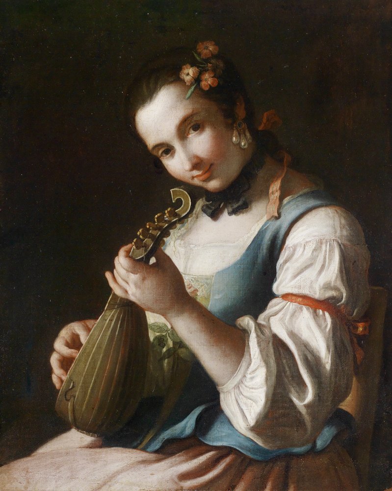 Retrato de una dama tocando el laúd de Pietro Antonio Rotari