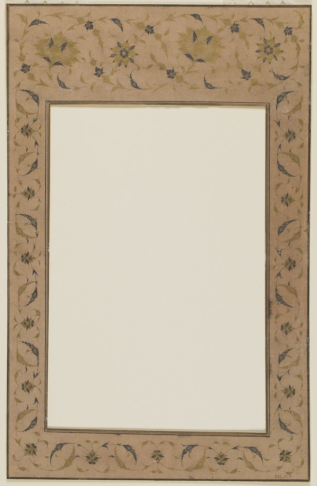 Borde de manuscrito estarcido con motivos florales de Qajar School