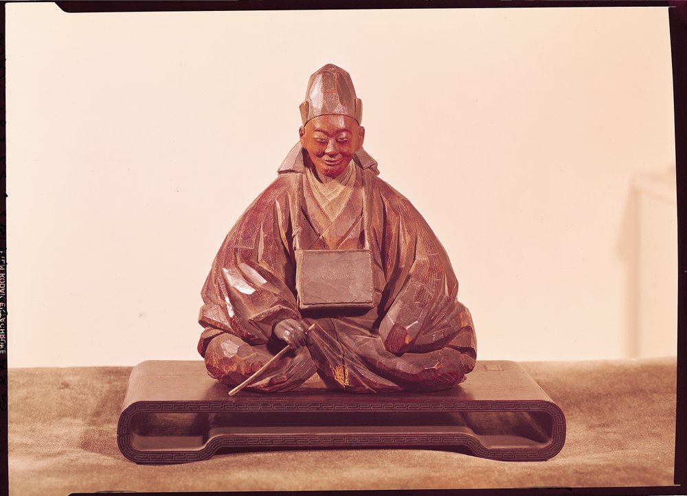 Estatua sentada de Basho (1644-94) Periodo Edo (1603-1868) de Ran-Koo