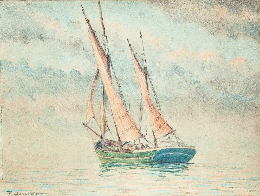 Gabarre en el estuario de la Gironda (lápiz sobre papel) de Raymond Bonnefon