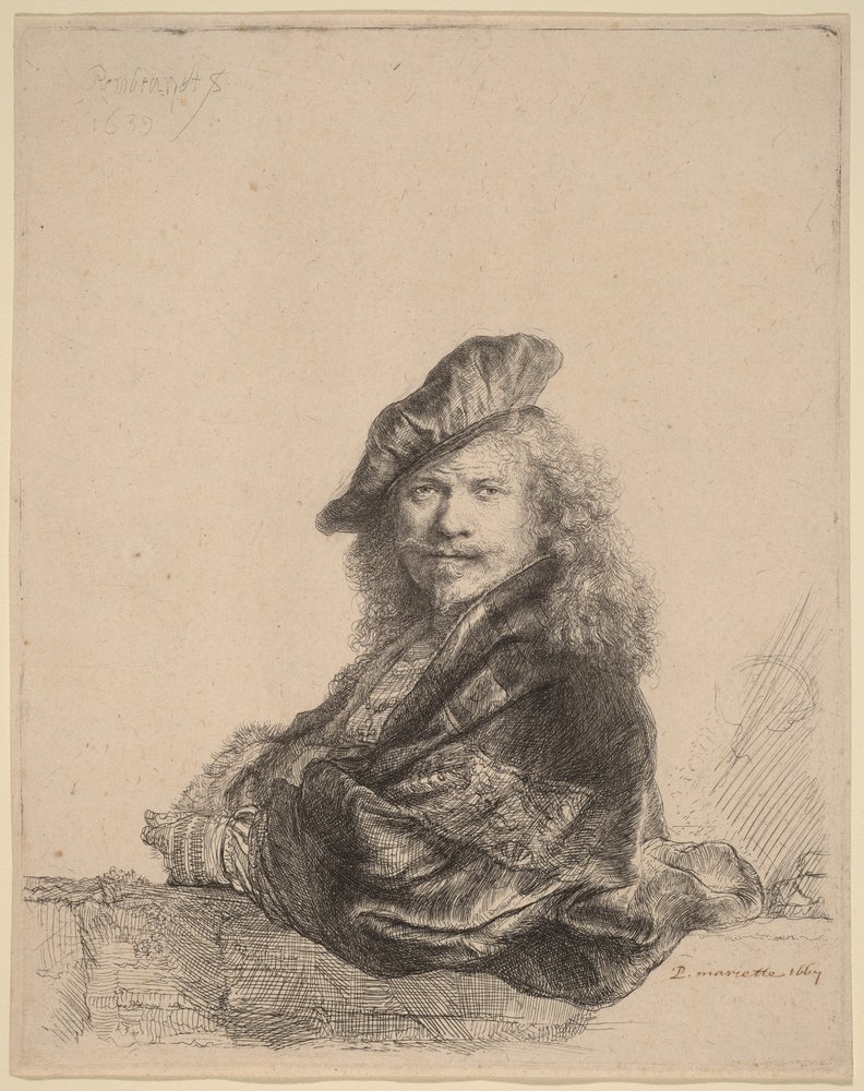 Autorretrato apoyado en un alféizar de piedra de Rembrandt van Rijn
