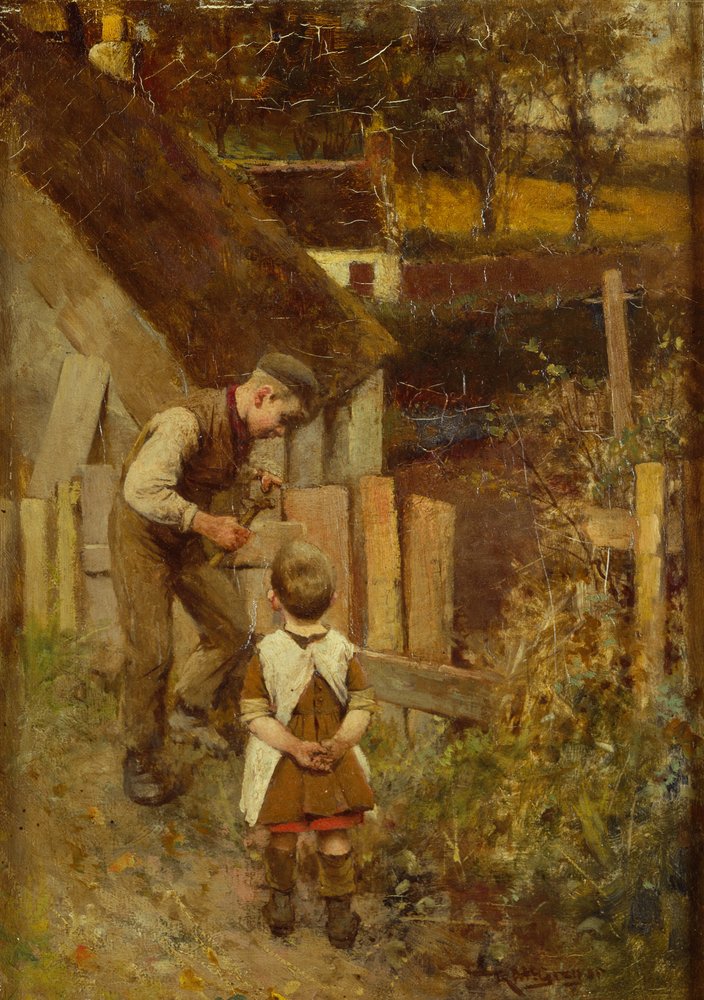 Remendar la valla (óleo sobre lienzo) de Robert McGregor