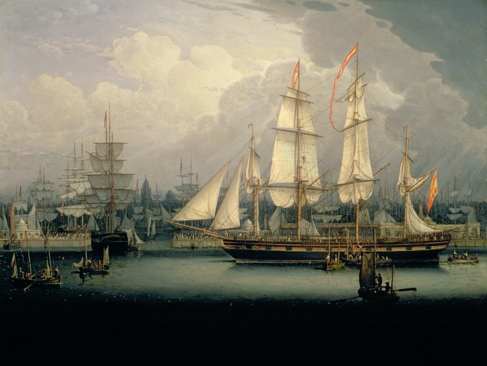 Barco Clíper de Cuatro Mástiles en el Puerto de Liverpool, c.1810 de Robert Salmon
